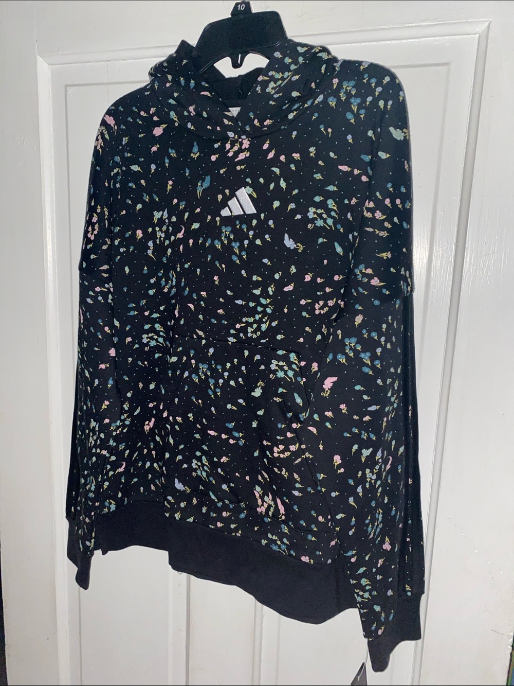 Adidas Girls Black Floral Print Pullover Hoodie Size XL
